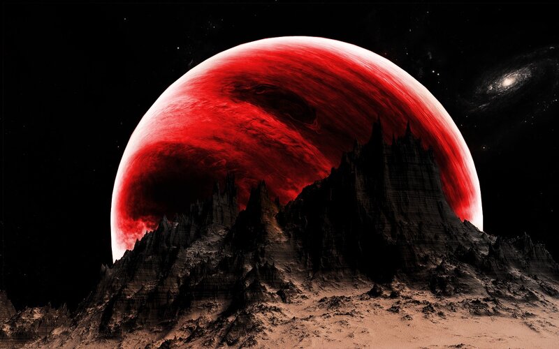 Red Planet over Mountains — Dramatic
