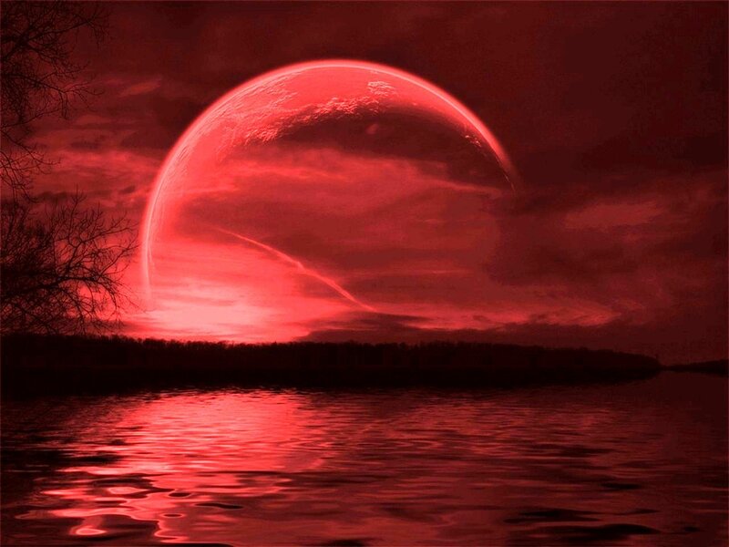 Red Planet over Water — Dramatic, Night, Digital Art