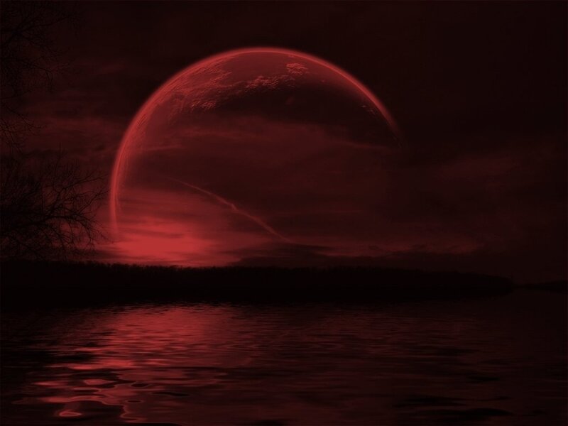 Red Planet over Water — Dramatic, Night