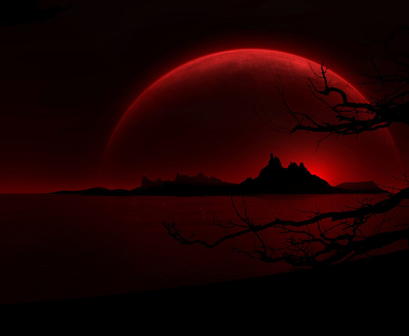 Red Planet over Water — Dramatic