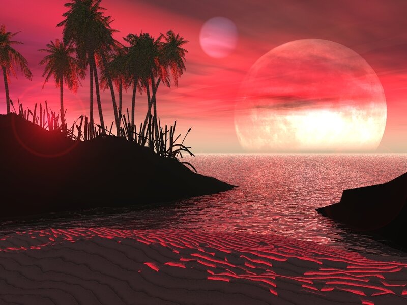Red planet sunset beach