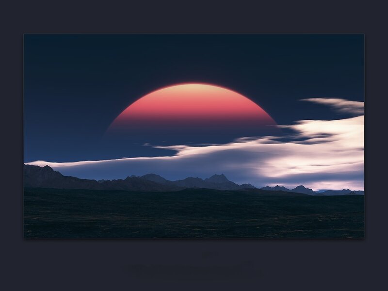 Red planet sunset over mountains