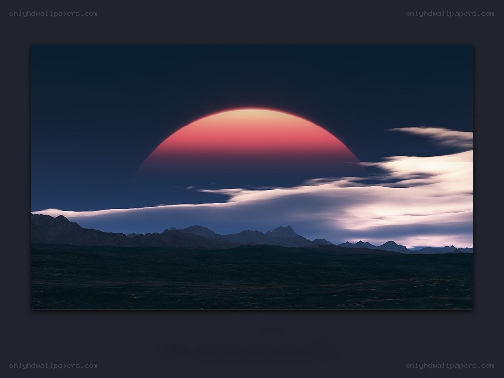 Red planet sunset over mountains
