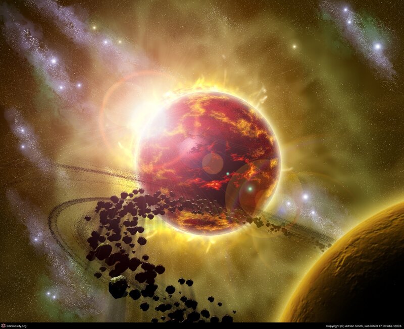 Red Planet with Asteroid Belt — Yellow