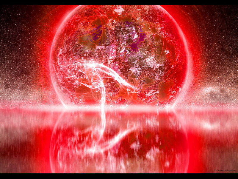 Red planet with energy beam