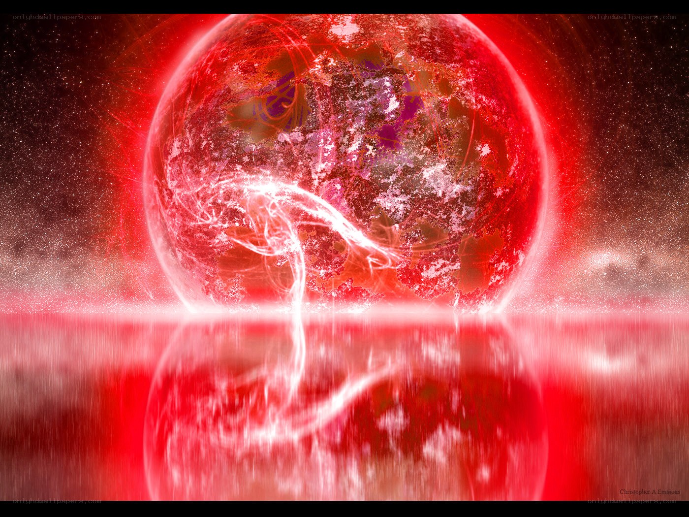 Red planet with energy beam