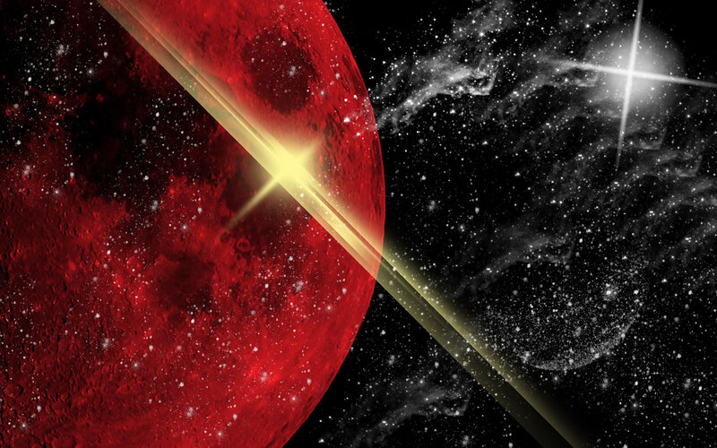 Red Planet with Light Beam