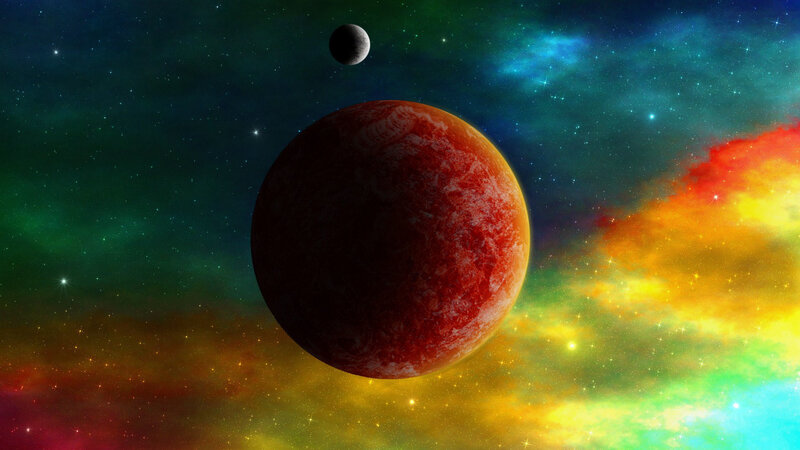 Red Planet with Moon — Cosmic