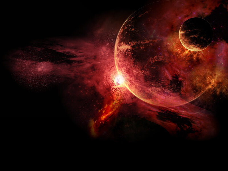 Red Planet with Moon — Dramatic, Digital Art