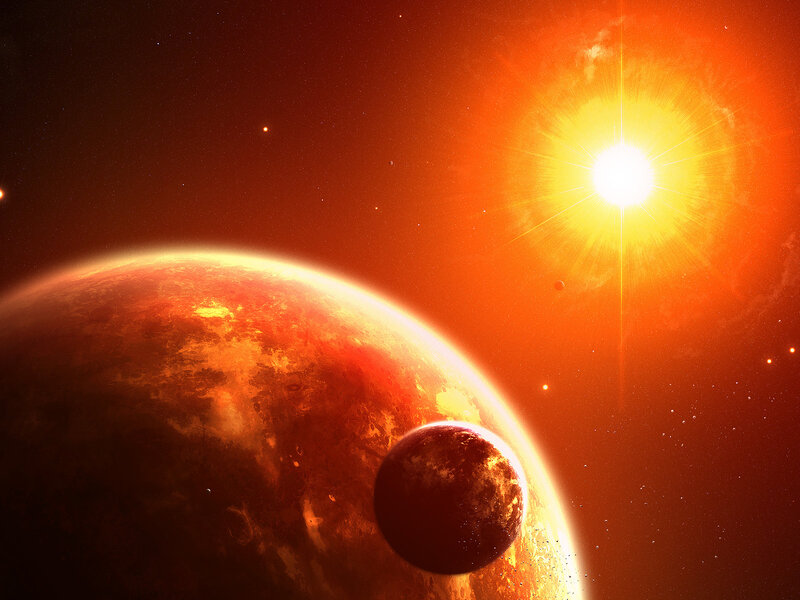 Red planet with moon