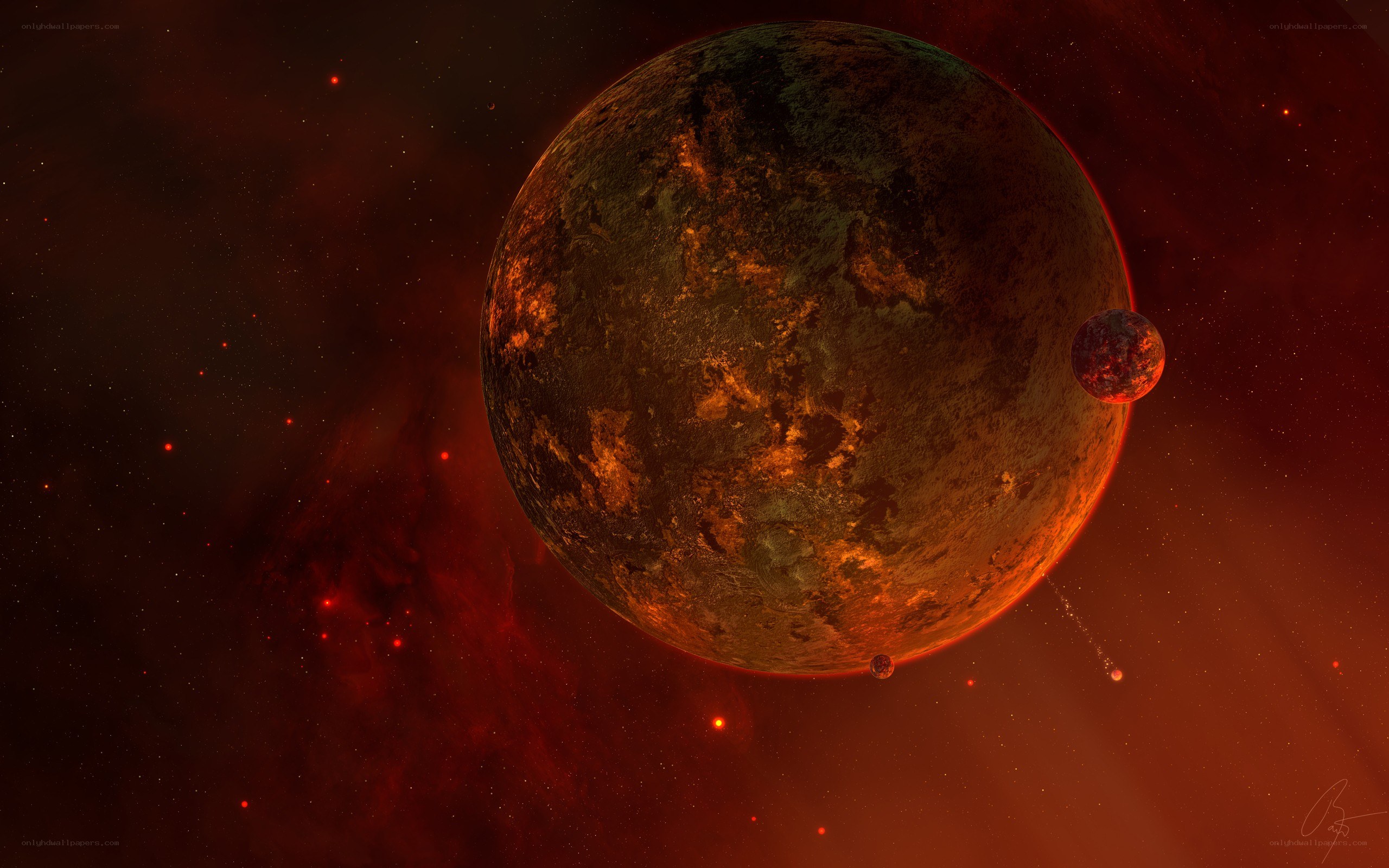 Red planet with moons