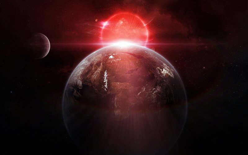 Red planet with red sun