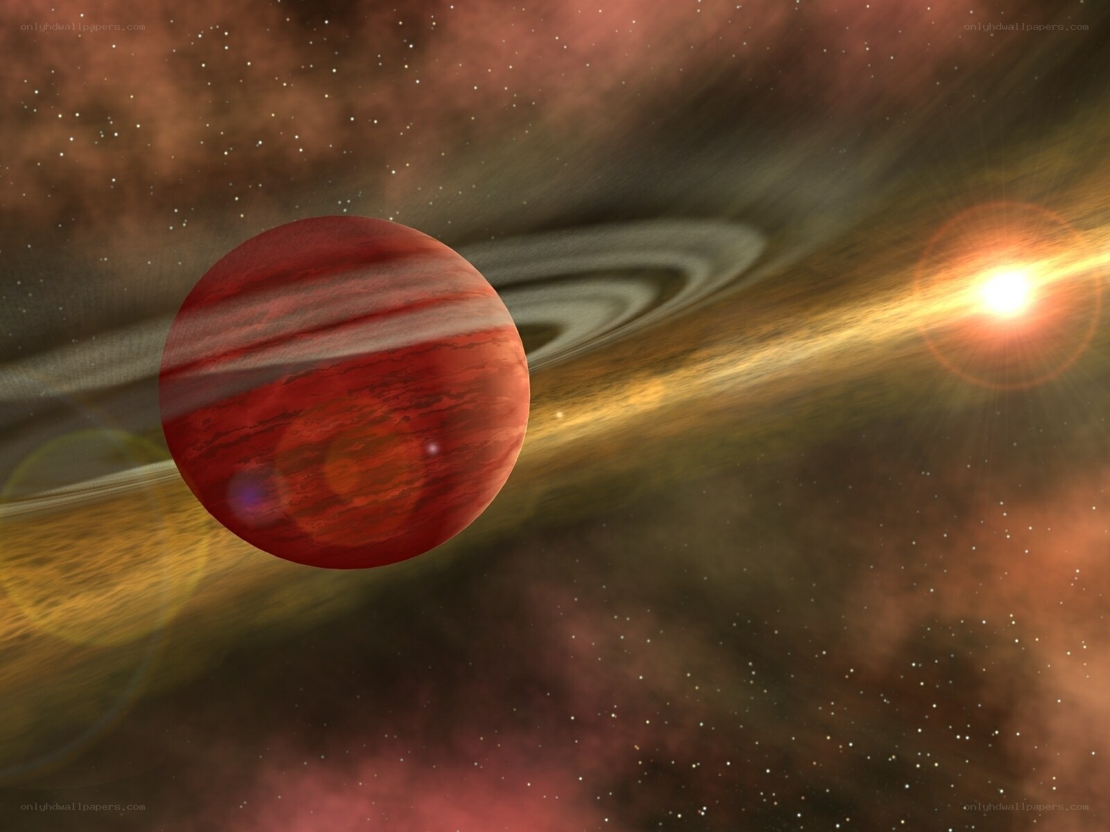 Red planet with rings