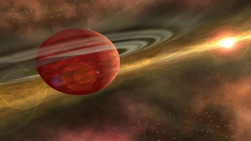 Red planet with rings