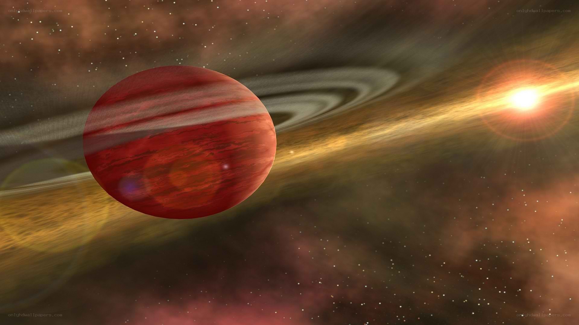 Red planet with rings