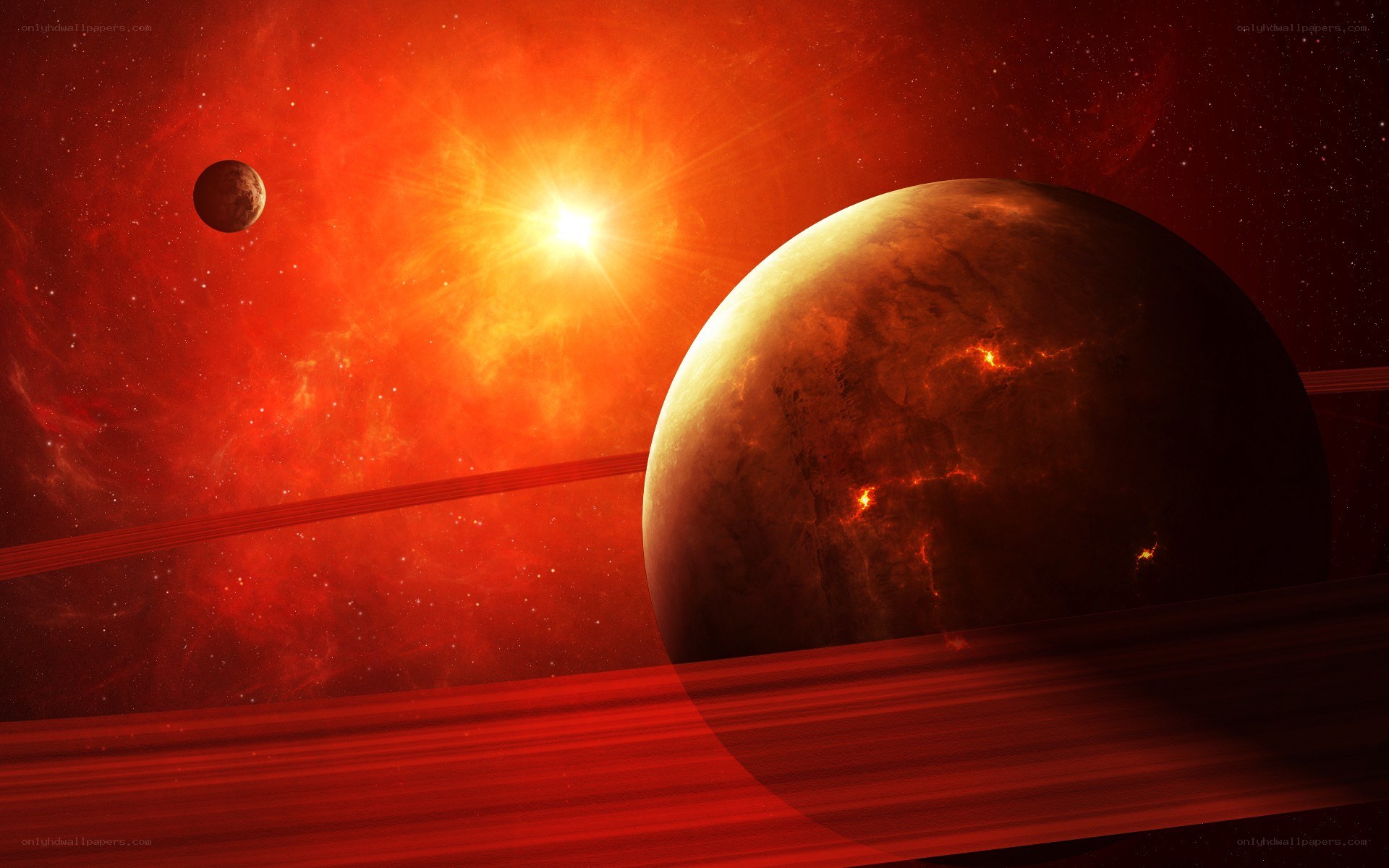 Red planet with rings