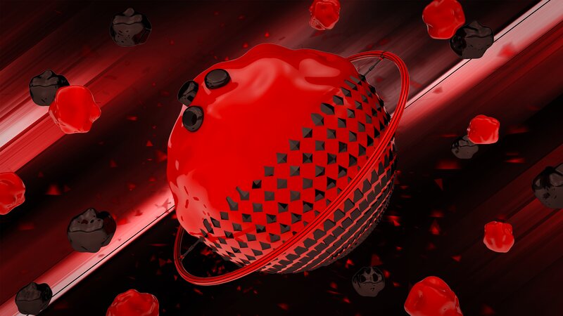 Red Planet with Rings — Dramatic, 3d Render, Asteroids