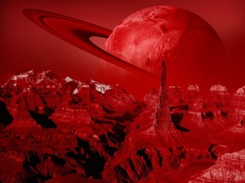 Red Planet with Rings — Dramatic, Digital Art
