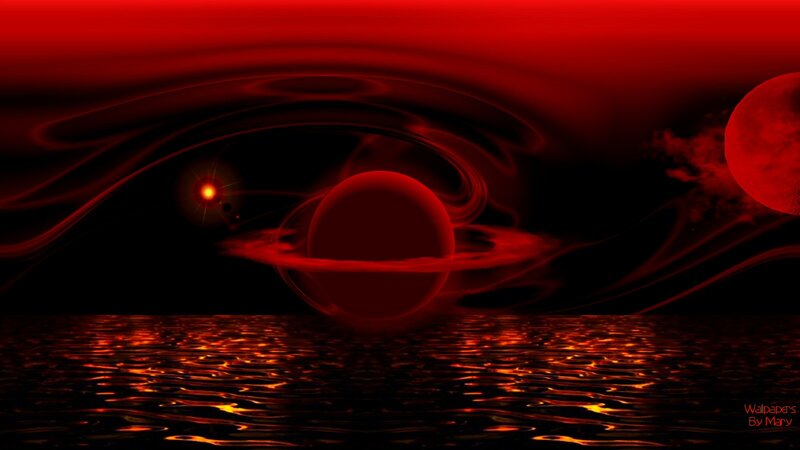 Red Planet with Rings — Dramatic, Night