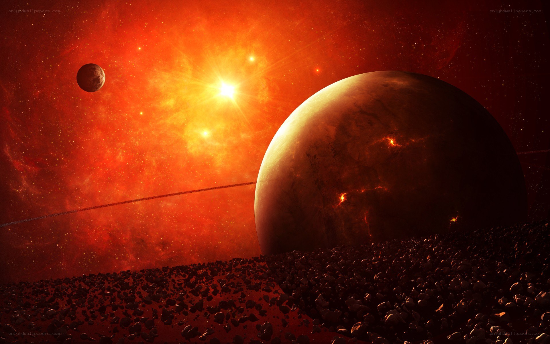 Red planet with star system