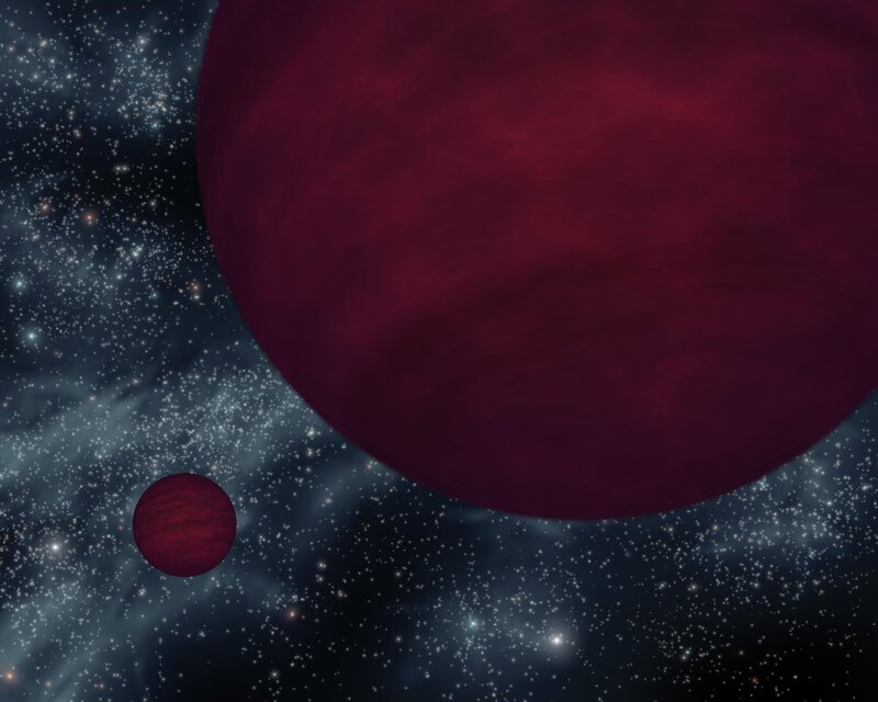 Red planets in space