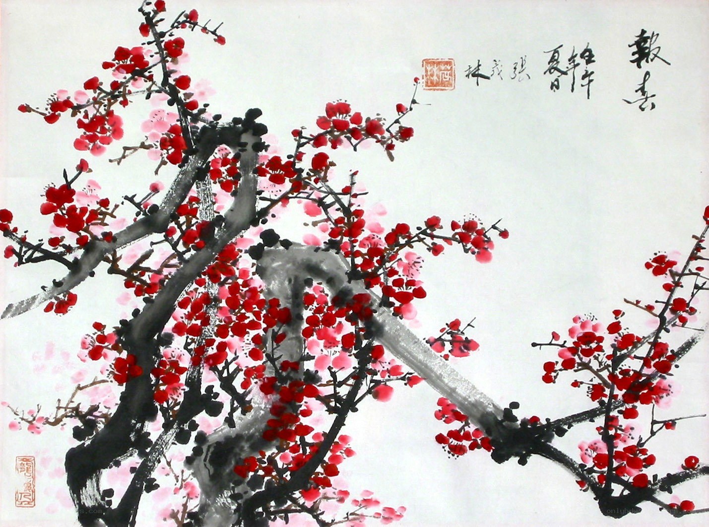 Red Plum Blossoms Painting