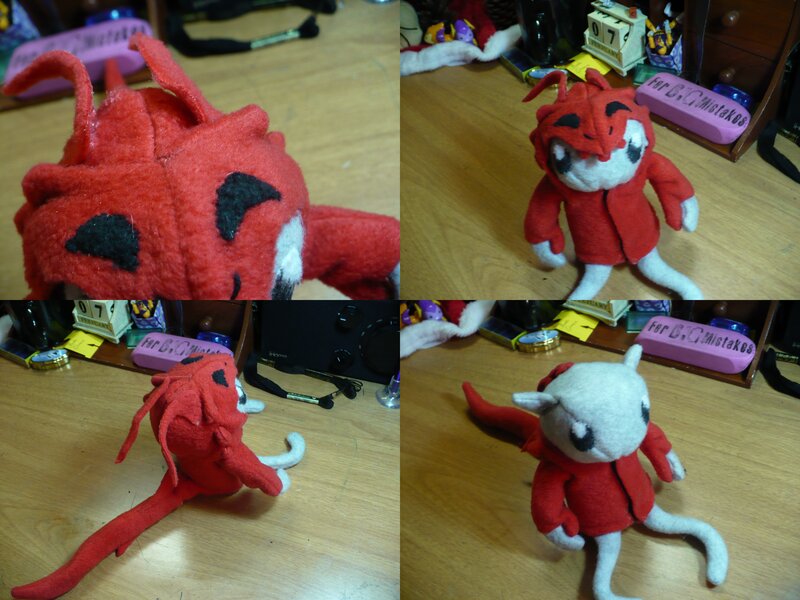 red plush toy collage