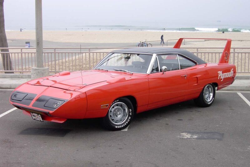 Red Plymouth Superbird on beach