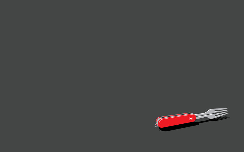 red pocket knife with fork