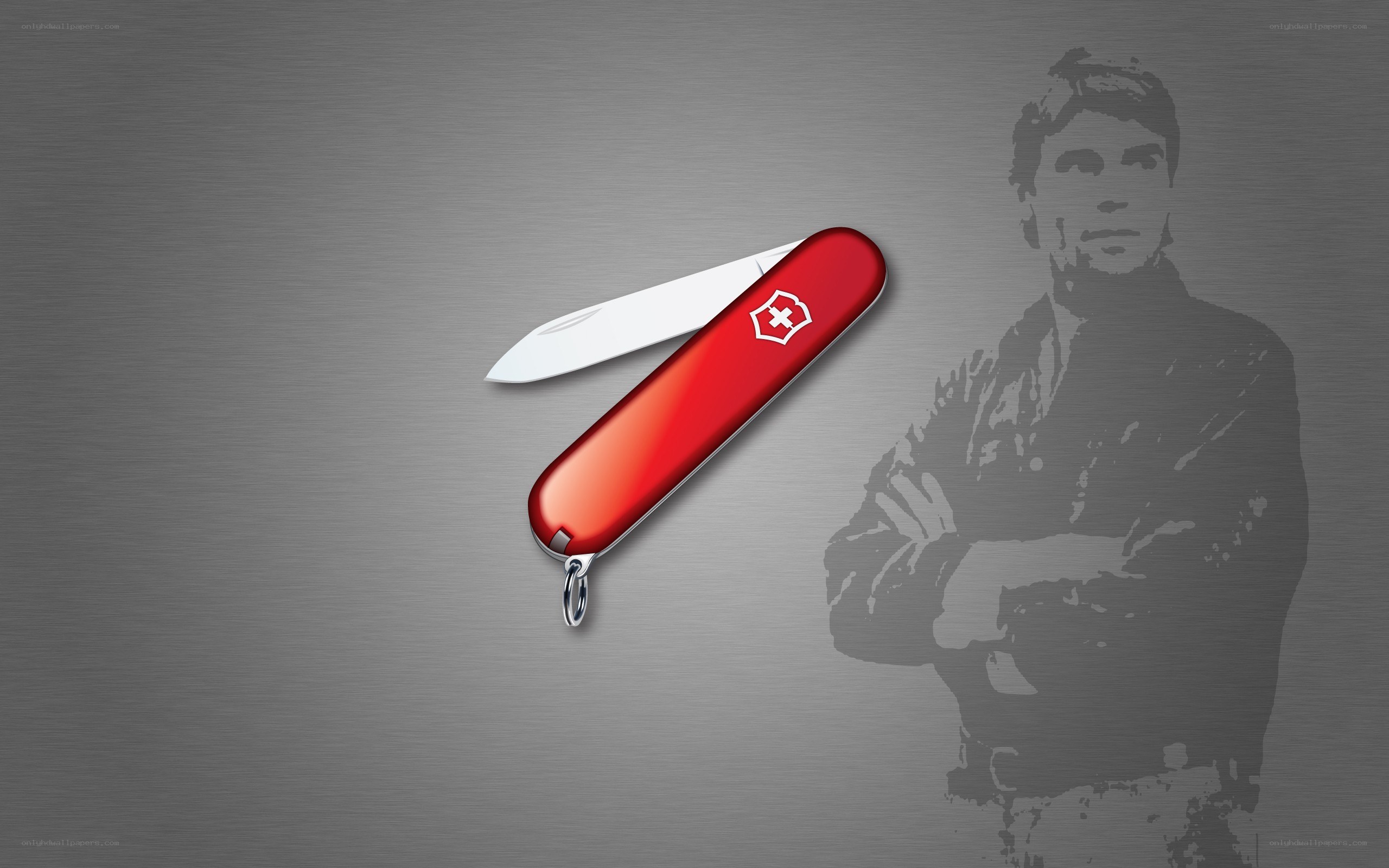 Red pocket knife with silhouette