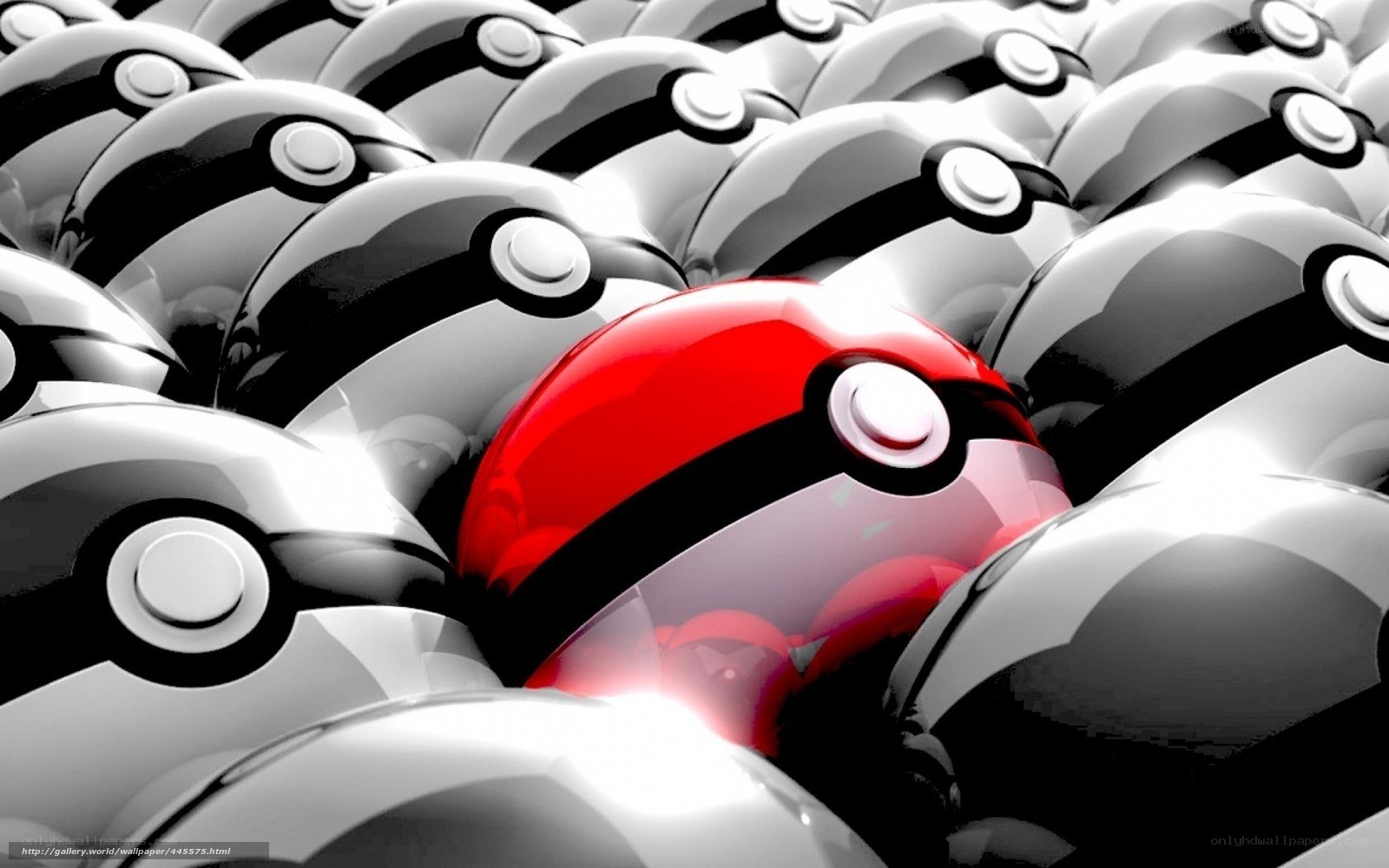 Red Poké Ball among black and white ones