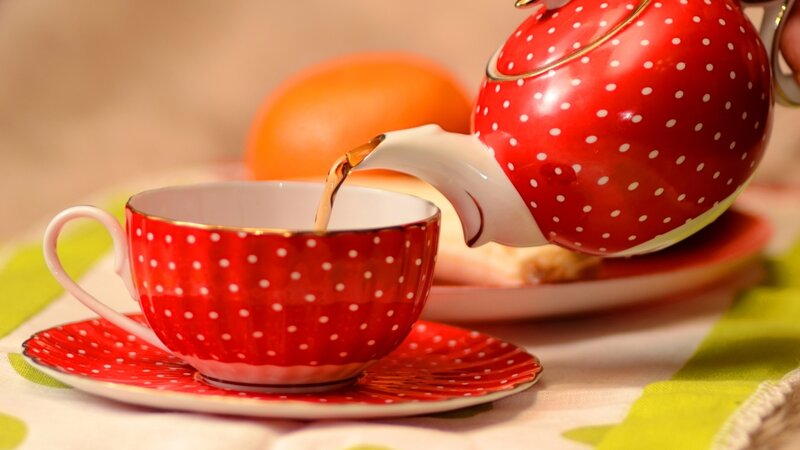 Red Polka-dot Teacup — Calm, Morning, Photograph