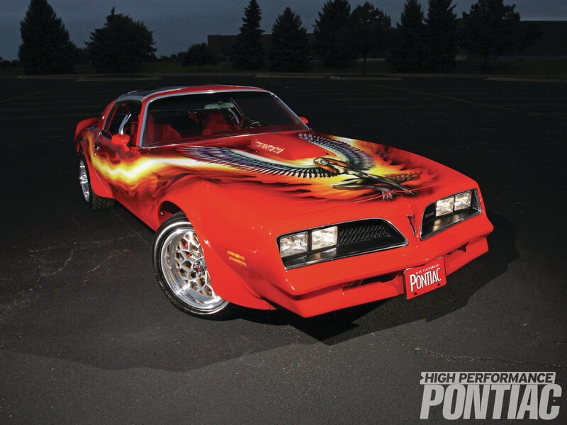 Red Pontiac Firebird — Dramatic, Night