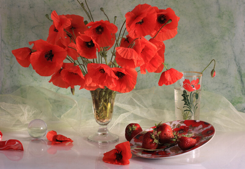 Red Poppies and Strawberries