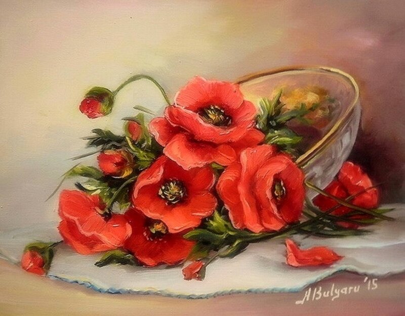 Red Poppies in a Bowl