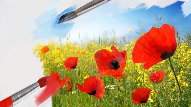 Red Poppies in Field — Serene, Spring, Digital Art