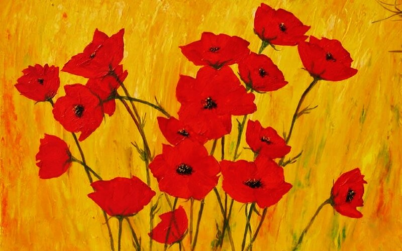 Red Poppies in Field — Vibrant, Painting