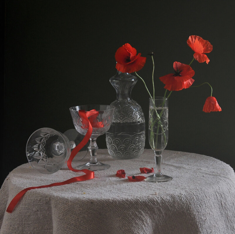 Red Poppies in Glassware