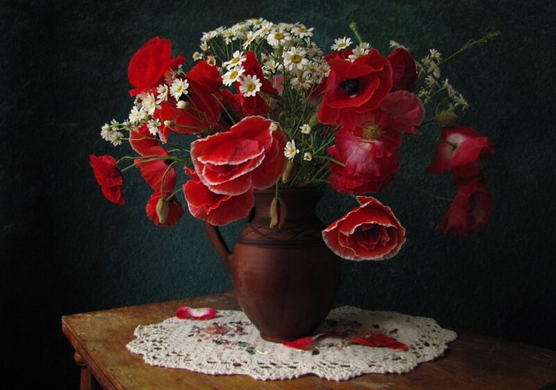 Red Poppies in Vase — Still Life