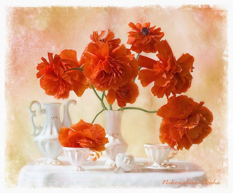 Red Poppies in Vases