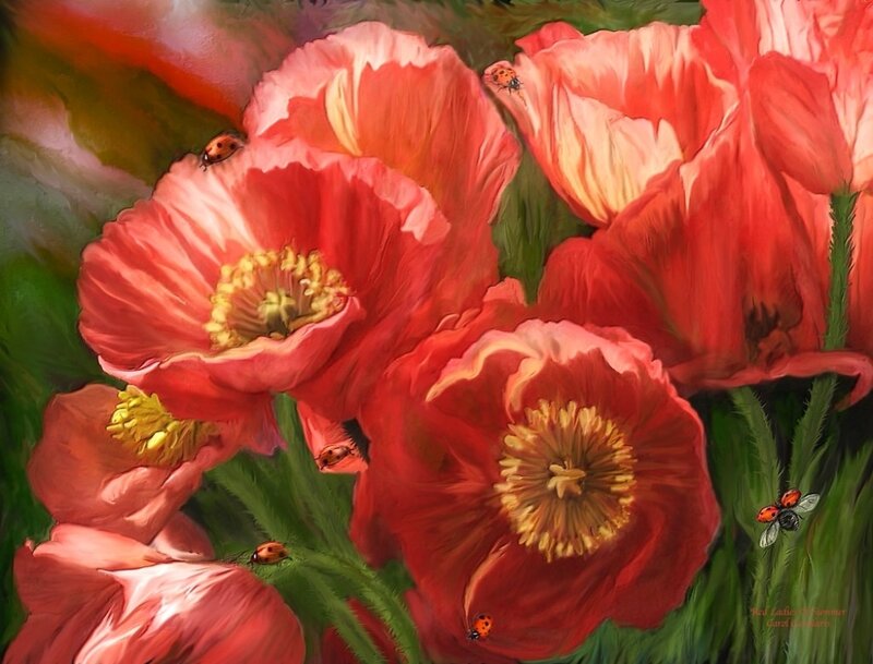 Red Poppies with Ladybugs