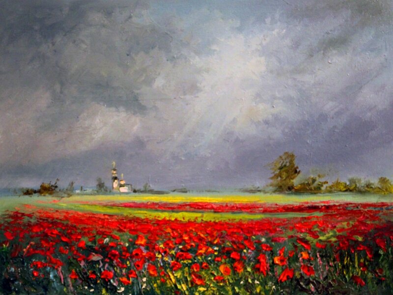 Red Poppy Field — Dramatic, Afternoon, Painting