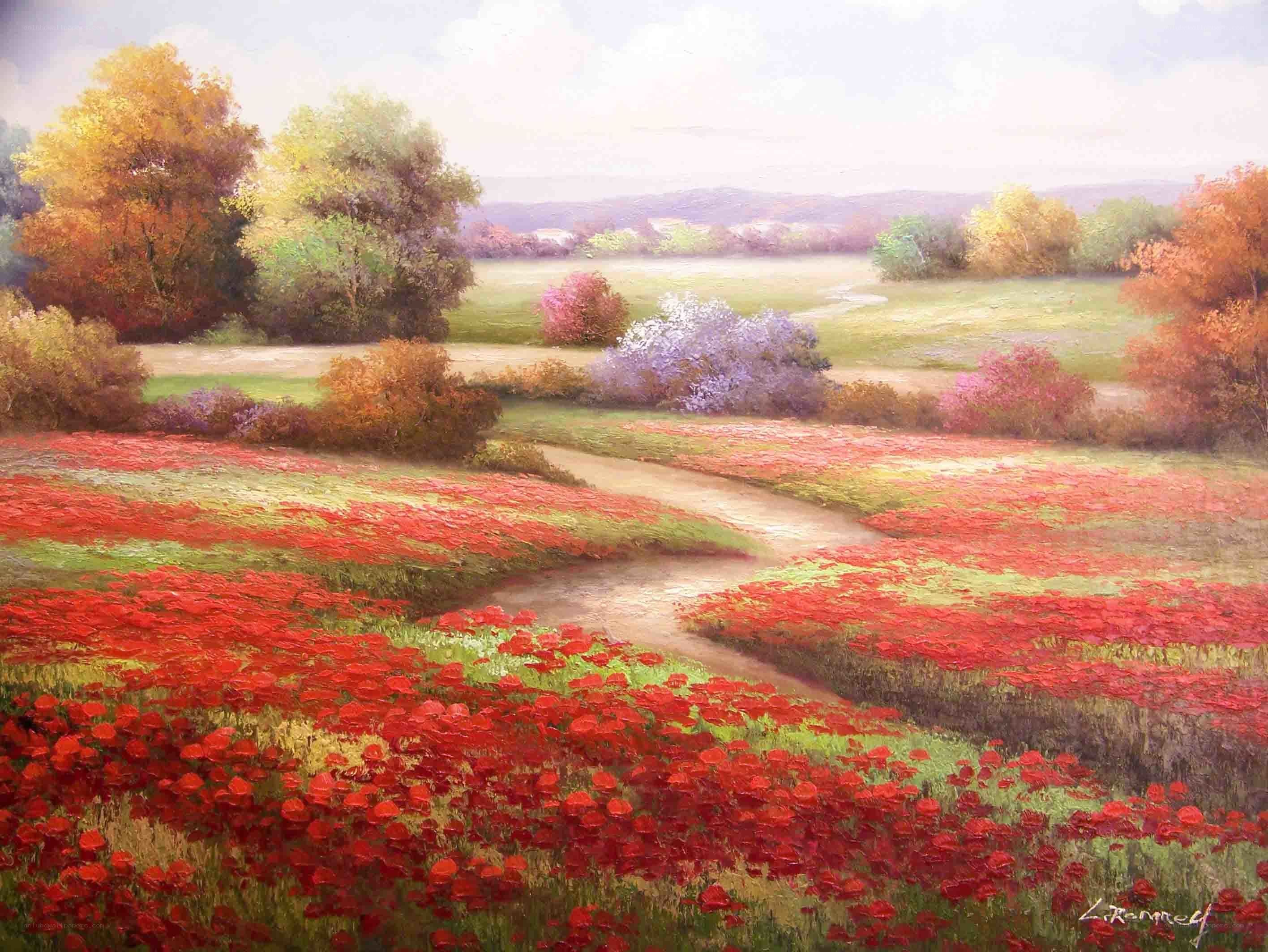 Red Poppy Field Landscape