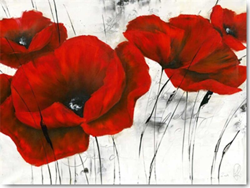 Red Poppy Flowers — Dramatic, Painting, Stems