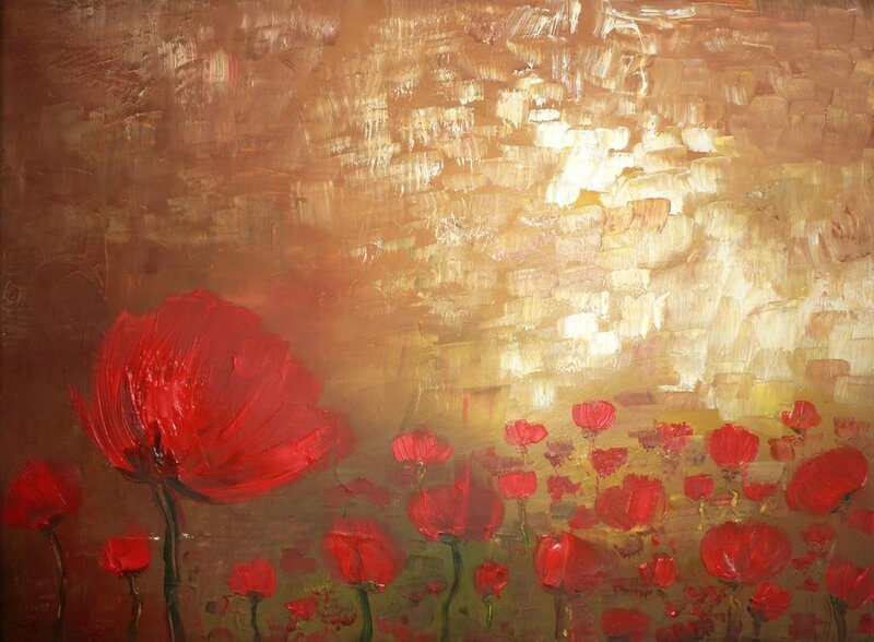 Red Poppy Flowers — Dramatic, Sunset, Painting