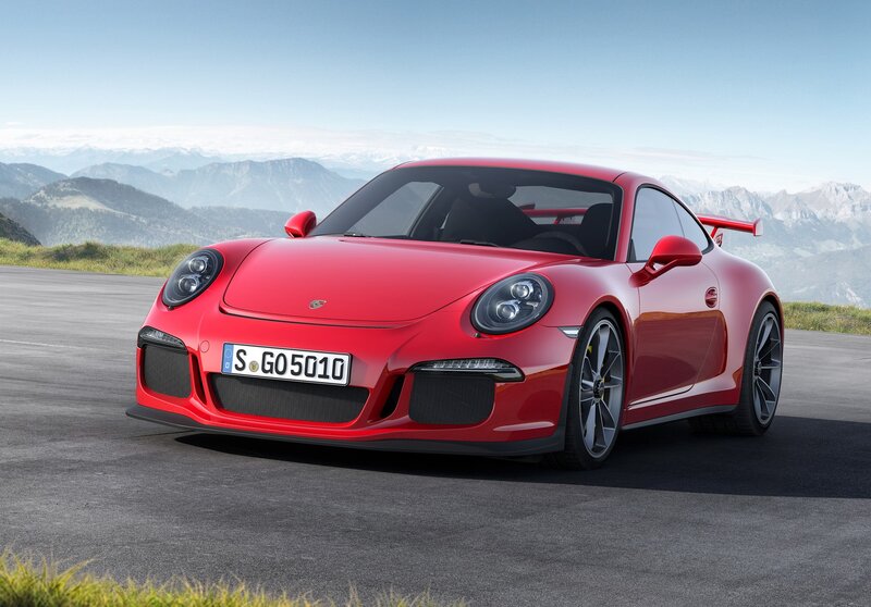 Red Porsche 911 GT3 on mountain road
