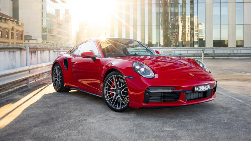 Red Porsche 911 Turbo — Dramatic, Sunset