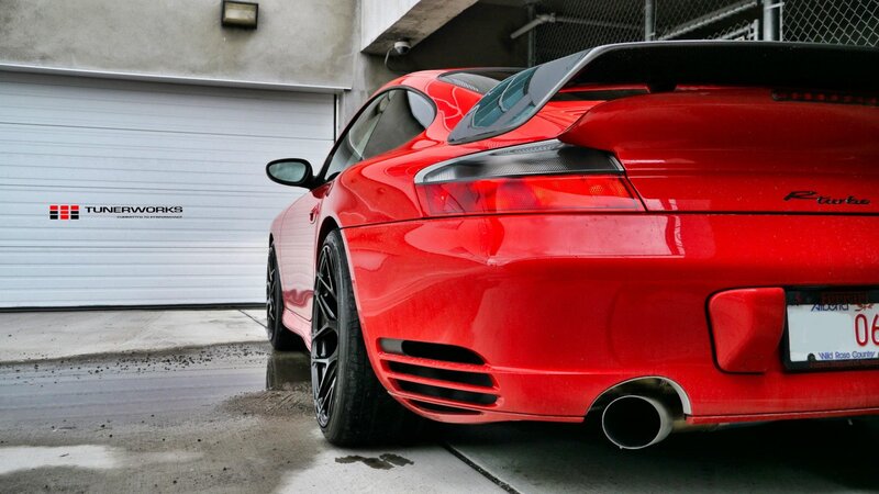 red porsche 911 turbo rear view