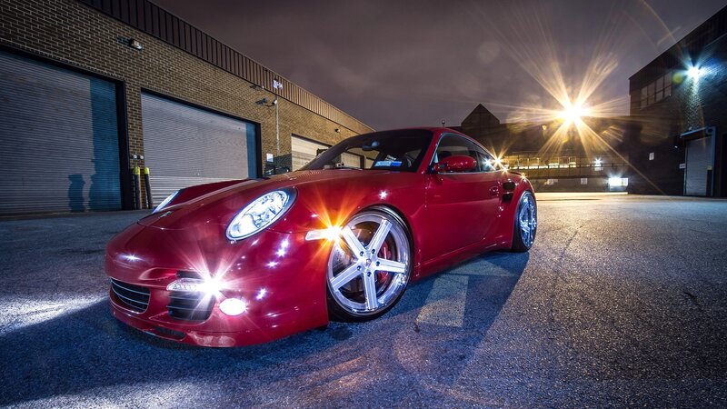 Red Porsche at night
