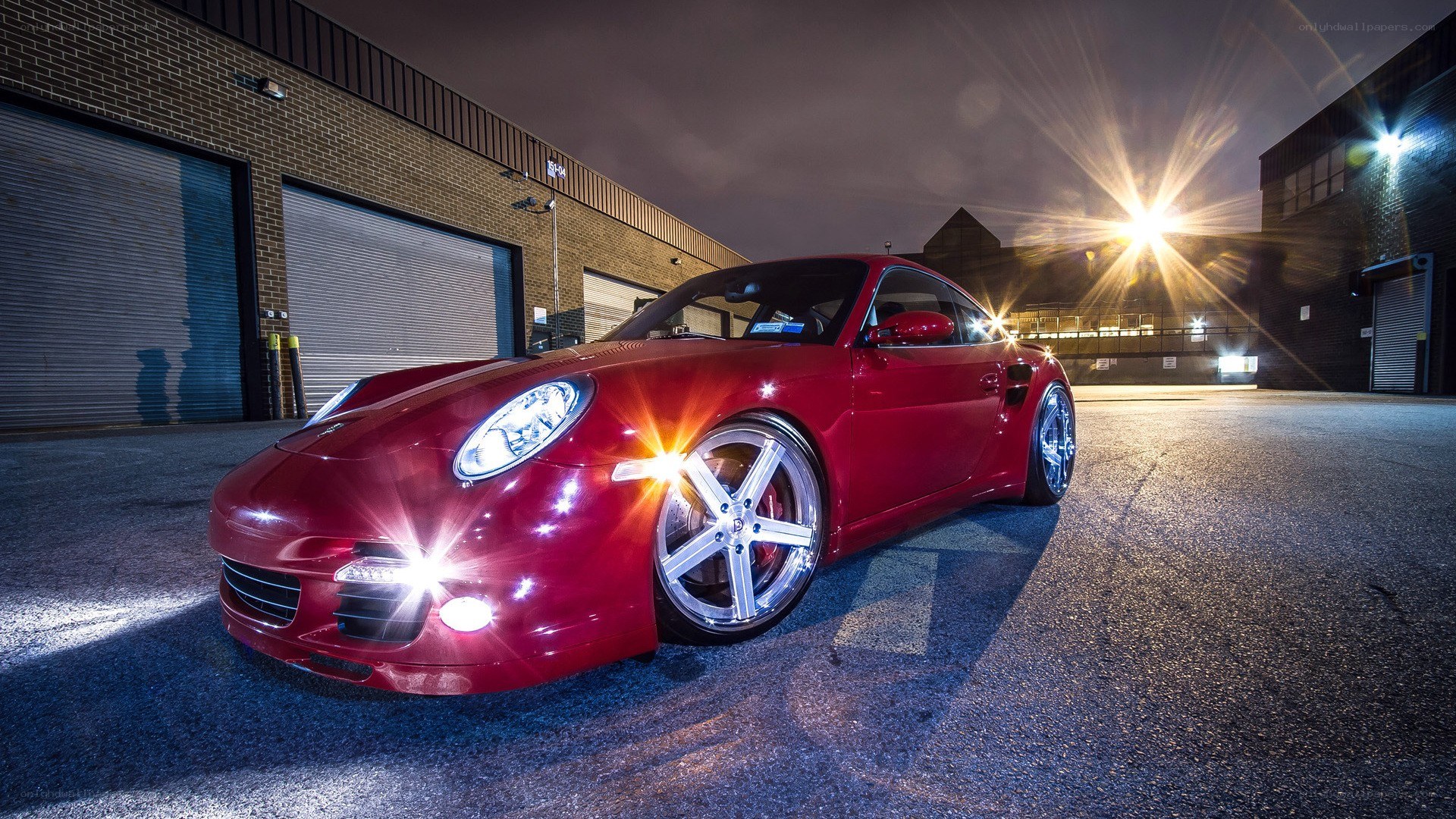 Red Porsche at night